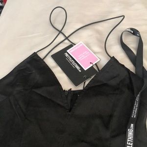 Black Satin strappy cross back dress